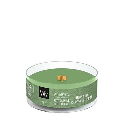 Ароматическая свеча с ароматом альпийского плюща Woodwick Petite Hemp & Ivy 31 г