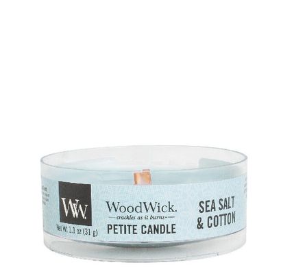 Ароматична свічка з ароматом солоного океанського бризу Woodwick Petite Sea Salt and Cotton 31 г