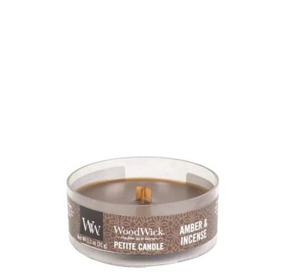 Ароматична свічка з ароматом бурштину і ладану Woodwick Petite Amber and Incense 31 г