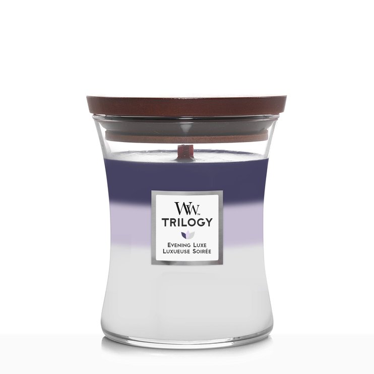 Ароматическая свеча с трехслойным ароматом Woodwick Medium Evening Luxe Trilogy 275 г