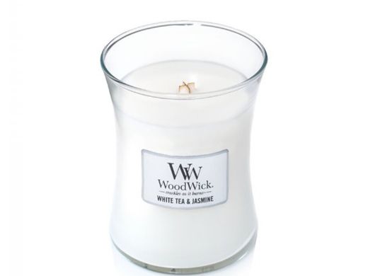 Ароматична свічка з ніжним ароматом Woodwick Medium White Tea & Jasmine 275 г